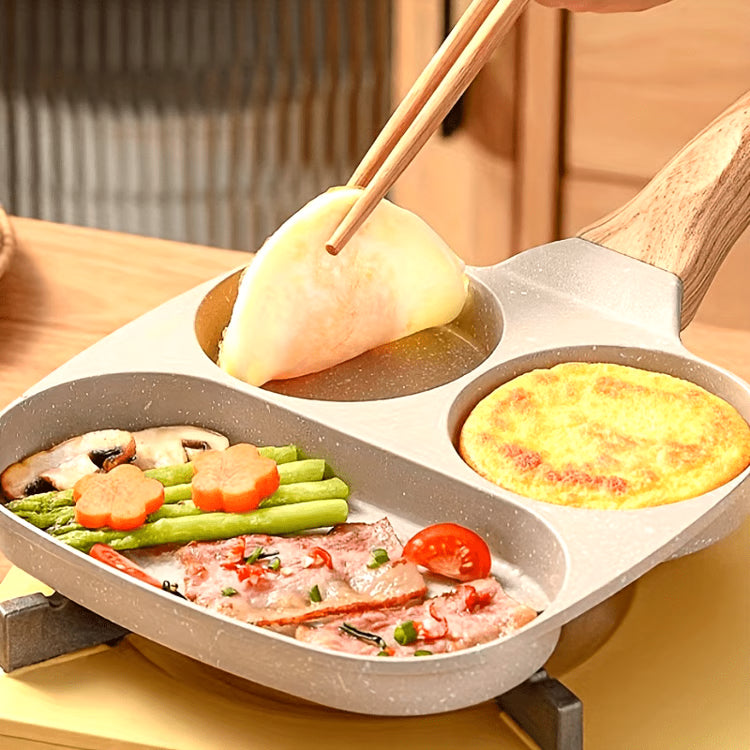 Non-Stick Aluminum Skillet, Multi-Section Compartment Egg Pancake Pan with Rust-Resistant Handle, Perfect for Kitchen