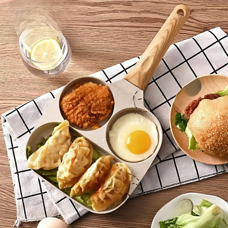 Non-Stick Aluminum Skillet, Multi-Section Compartment Egg Pancake Pan with Rust-Resistant Handle, Perfect for Kitchen