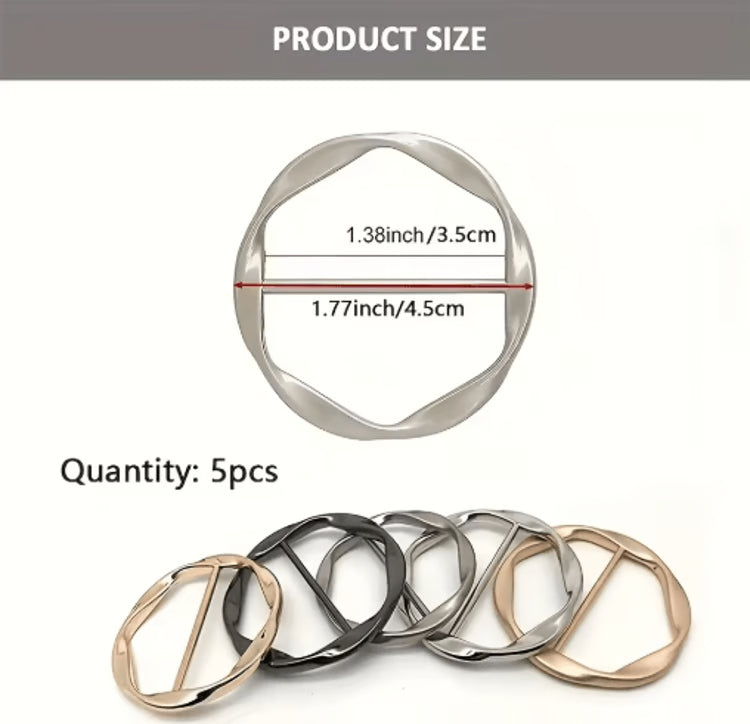 Adjustable Shirt Ring & Scarf Buckle Set (5-Pack) – Multipurpose Fashion Belt Accessories