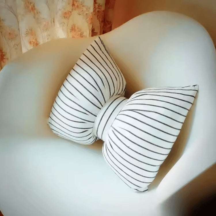 StripeBliss Plush Lumbar Support Pillow – Pink Bow Sofa & Office Cushion (25 by 18 cm / 9.8 by 7.1 in)