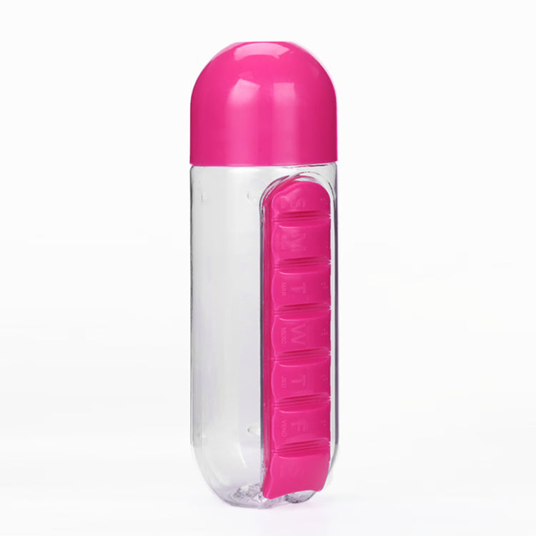 Plastic Water Bottle Combine with Medicine Box, Sports Water Cup Organizer for Pills