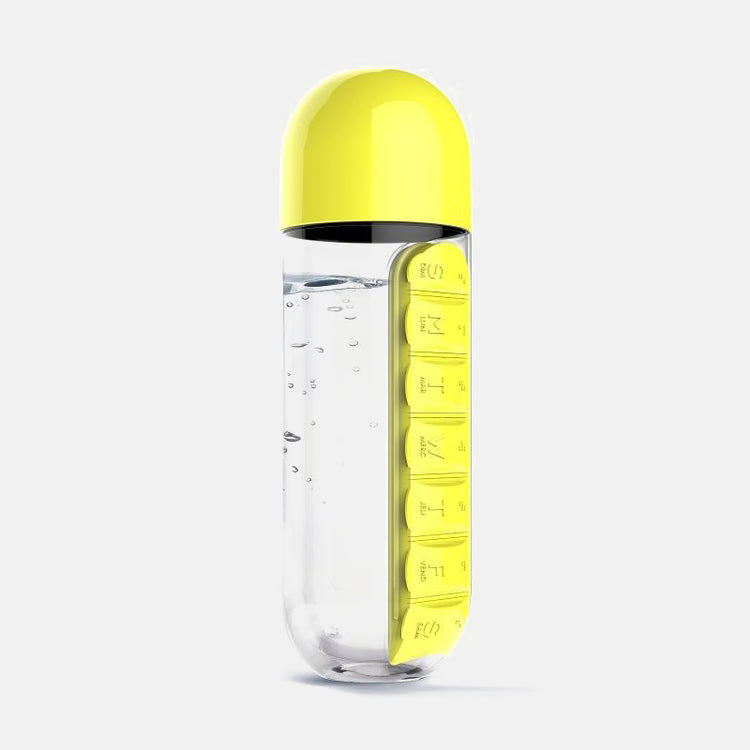 Plastic Water Bottle Combine with Medicine Box, Sports Water Cup Organizer for Pills