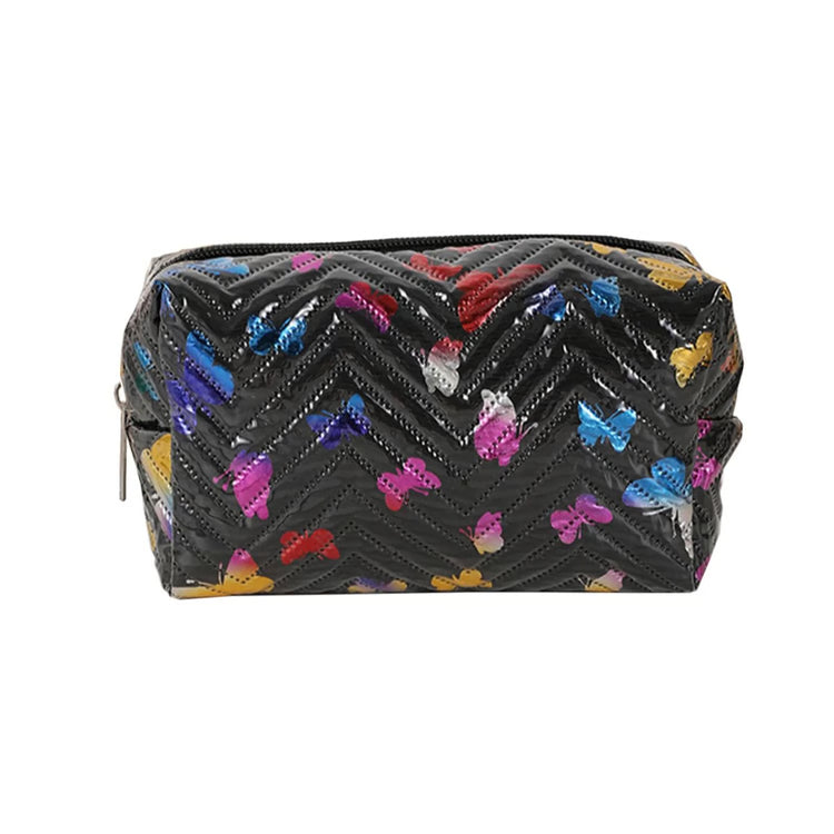 PU Leather Pencil Storage Box, Colorful Glossy Butterfly Print, Portable Desk Organizer for Office