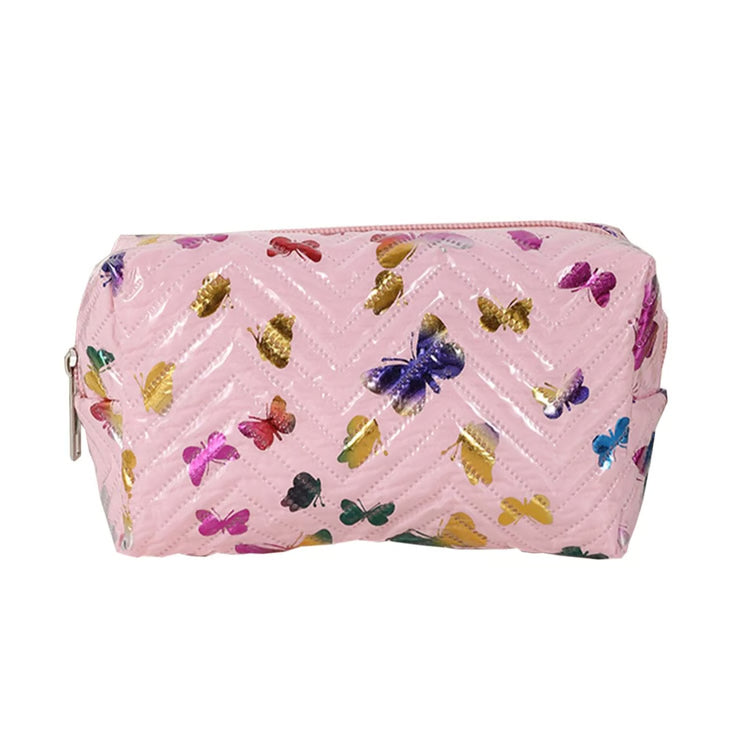 PU Leather Pencil Storage Box, Colorful Glossy Butterfly Print, Portable Desk Organizer for Office