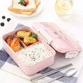 Wheat Straw Microwave Lunch Box with Spoon and Chopsticks for Kids School and Office