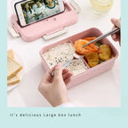 Wheat Straw Microwave Lunch Box with Spoon and Chopsticks for Kids School and Office
