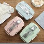 Wheat Straw Microwave Lunch Box with Spoon and Chopsticks for Kids School and Office