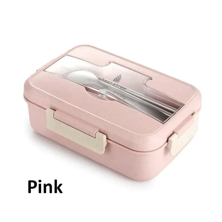 Wheat Straw Microwave Lunch Box with Spoon and Chopsticks for Kids School and Office