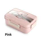 Wheat Straw Microwave Lunch Box with Spoon and Chopsticks for Kids School and Office