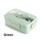 Wheat Straw Microwave Lunch Box with Spoon and Chopsticks for Kids School and Office