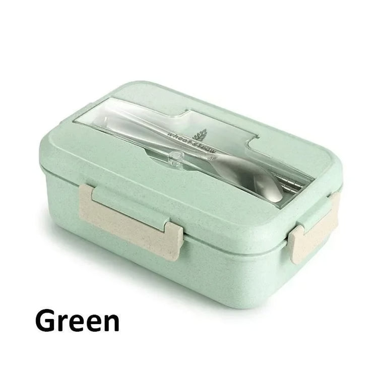 Wheat Straw Microwave Lunch Box with Spoon and Chopsticks for Kids School and Office