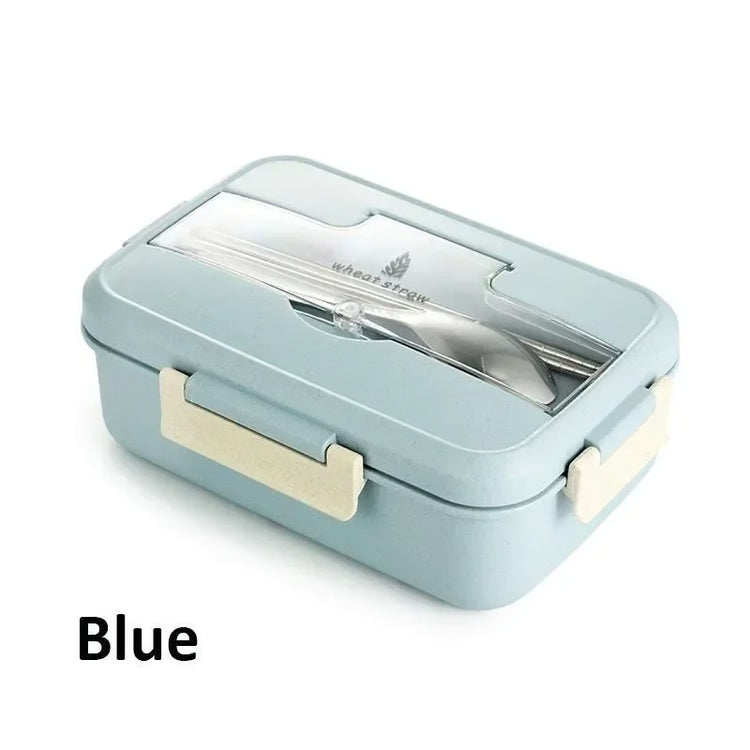 Wheat Straw Microwave Lunch Box with Spoon and Chopsticks for Kids School and Office