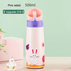 Children's Large-Capacity Stainless Steel Thermos Cup with Straw – Cute Animal Print Water Bottle for School