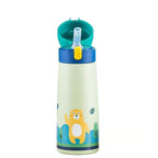 Children's Large-Capacity Stainless Steel Thermos Cup with Straw – Cute Animal Print Water Bottle for School