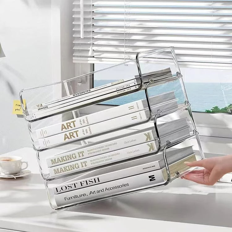 Transparent Stackable Desktop File Tray Large Capacity A4 Paper Organizer