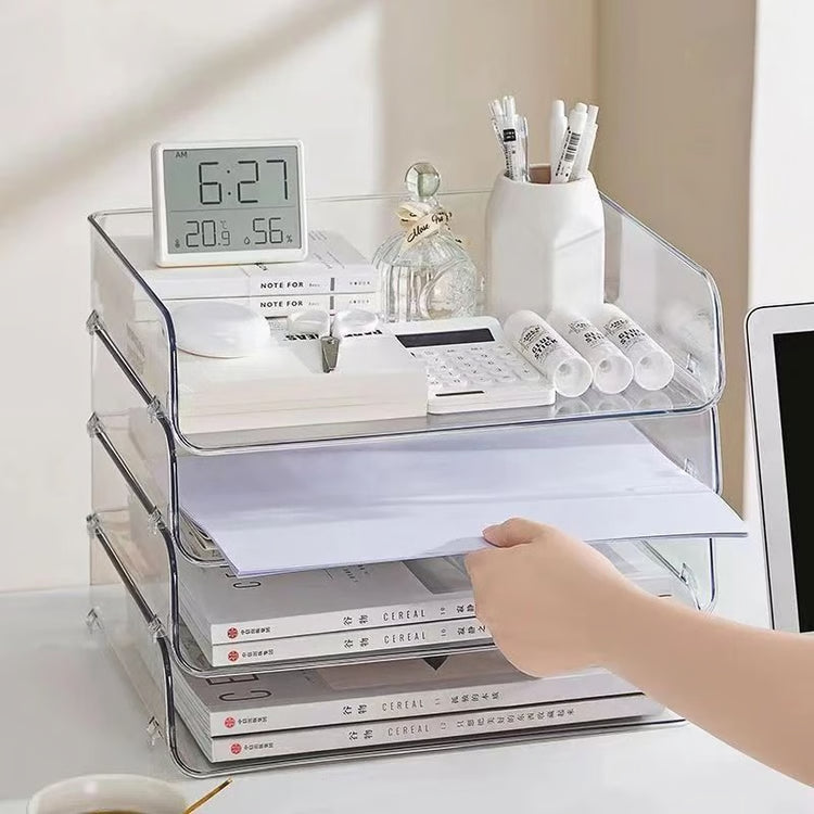 Transparent Stackable Desktop File Tray Large Capacity A4 Paper Organizer