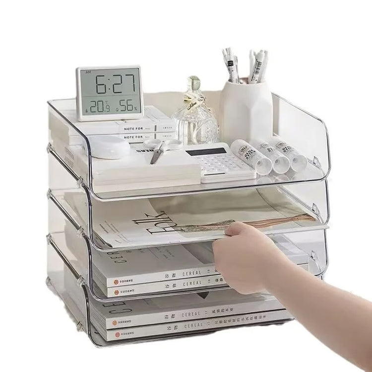 Transparent Stackable Desktop File Tray Large Capacity A4 Paper Organizer