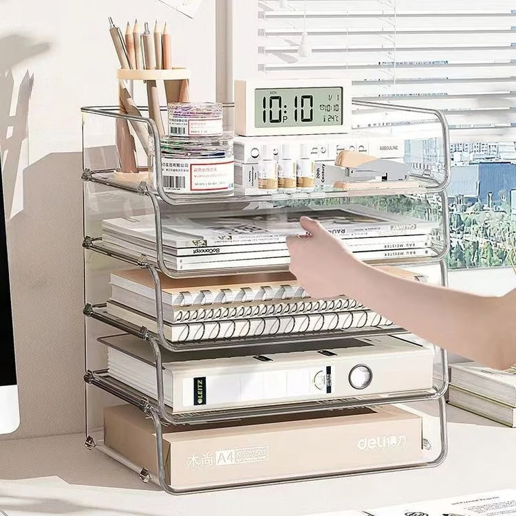 Transparent Stackable Desktop File Tray Large Capacity A4 Paper Organizer