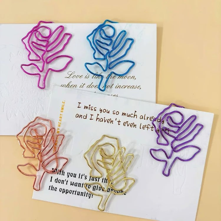 Rose Shaped Paper Clips Set – 12 Colorful Metal Clips for Office, School & Crafts