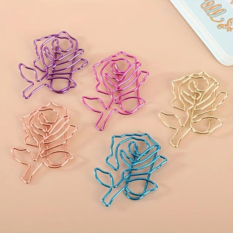 Rose Shaped Paper Clips Set – 12 Colorful Metal Clips for Office, School & Crafts