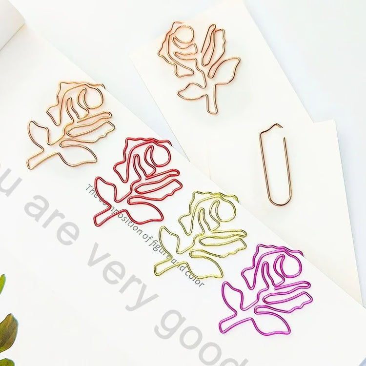 Rose Shaped Paper Clips Set – 12 Colorful Metal Clips for Office, School & Crafts
