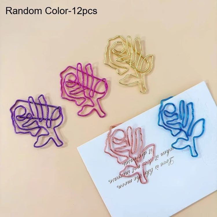 Rose Shaped Paper Clips Set – 12 Colorful Metal Clips for Office, School & Crafts