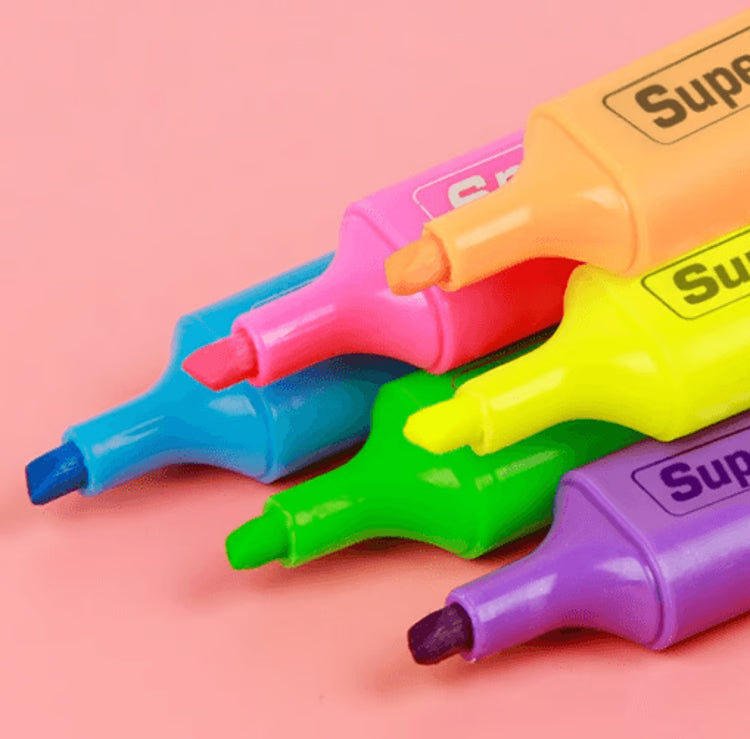 Colorful Fluorescent Highlighter Set – 4/6 Color Chisel Tip Art & Study Markers
