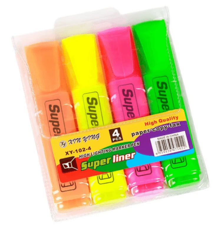 Colorful Fluorescent Highlighter Set – 4/6 Color Chisel Tip Art & Study Markers