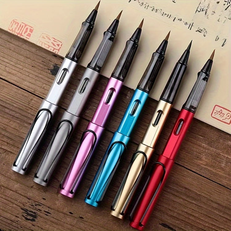 6 Pen-Type Brush Ink Sac 30 Black, Small Calligraphy Pen Soft Brush Small Block, Metal Brush Can Add Ink Water Wolf Pen