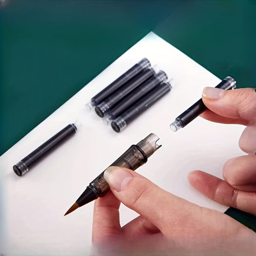 6 Pen-Type Brush Ink Sac 30 Black, Small Calligraphy Pen Soft Brush Small Block, Metal Brush Can Add Ink Water Wolf Pen