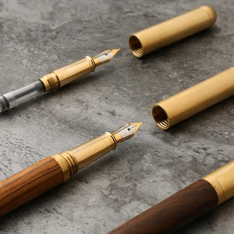 Handcrafted Rosewood and Bronze Fineline Fountain Pen