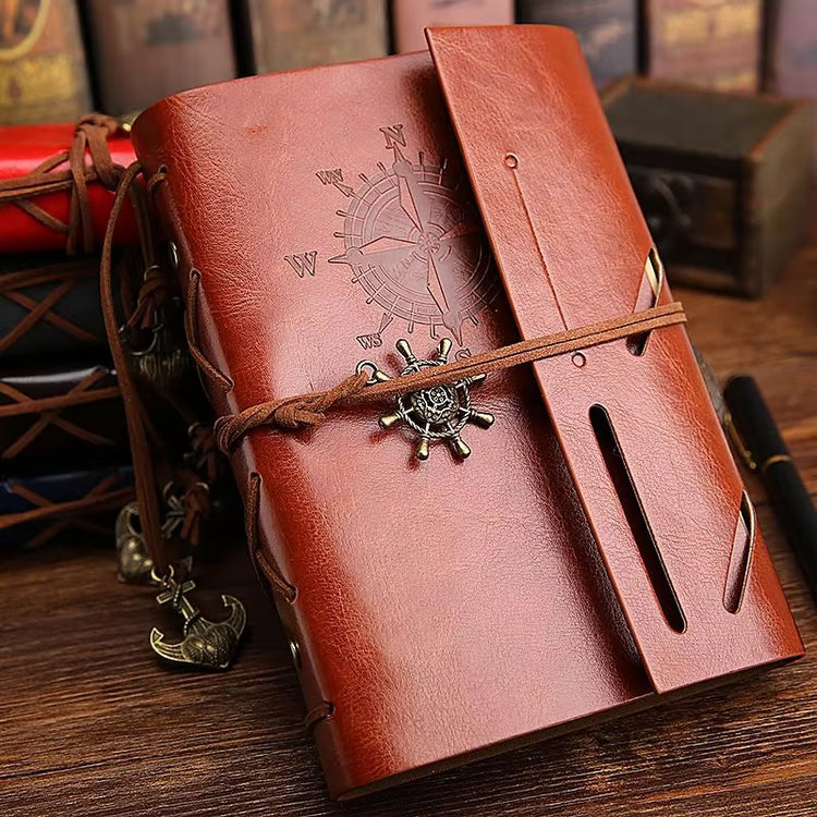 Vintage Leather Spiral Notebook Journal – Retro Traveler Diary with Refillable Pages