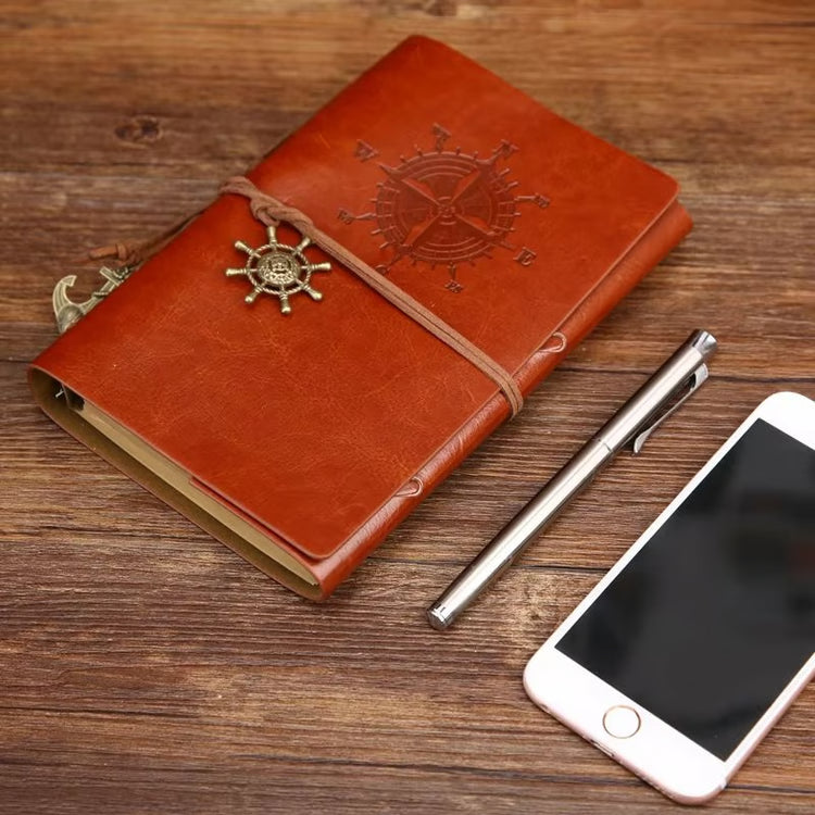 Vintage Leather Spiral Notebook Journal – Retro Traveler Diary with Refillable Pages