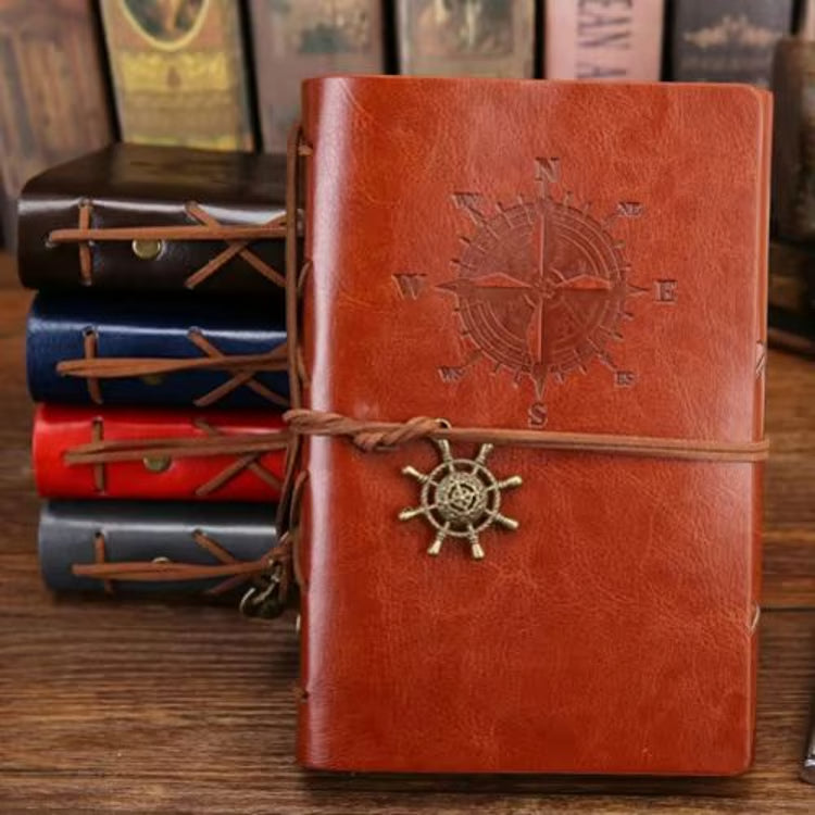 Vintage Leather Spiral Notebook Journal – Retro Traveler Diary with Refillable Pages