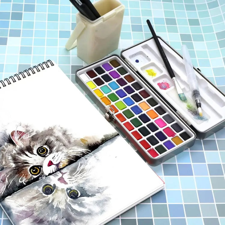 50-Color Watercolor Paint Set for Smooth Blending, Clean Washes, and Travel