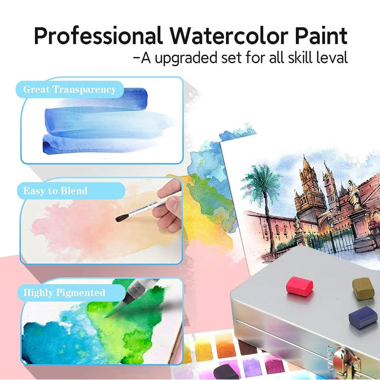 50-Color Watercolor Paint Set for Smooth Blending, Clean Washes, and Travel