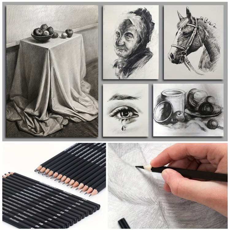Professional Drawing Pencils Sketch Pencil Art Kit with Graphite, Charcoal & Blending Stump, Sketching Set for Artists