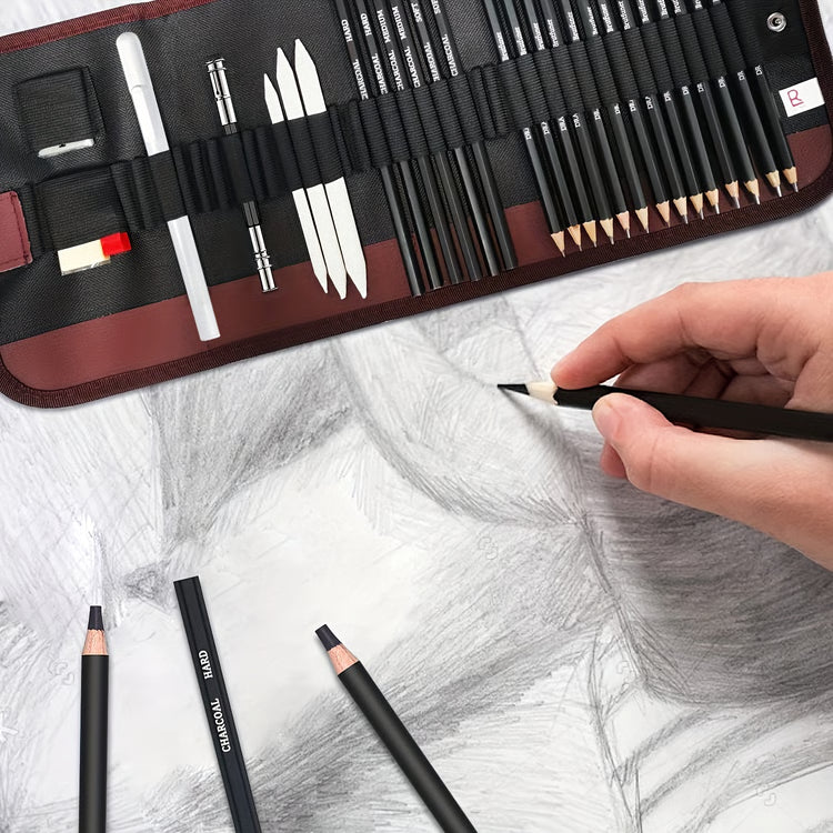 Professional Drawing Pencils Sketch Pencil Art Kit with Graphite, Charcoal & Blending Stump, Sketching Set for Artists